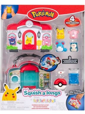Squish-a-longs Pokémon Center Playset (Pikachu, Chansey, Marill, Snorlax) NWT